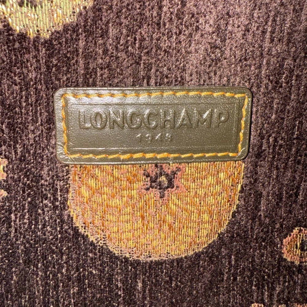 Longchamp Small Brown Velvet Shearling Floral Shoulder Bag Purse Handbag - Picture 4 of 12
